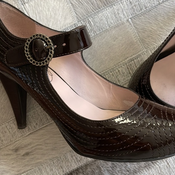 Franco Sarto Chocolate Patent Peep Toe Shoes - Picture 7 of 7